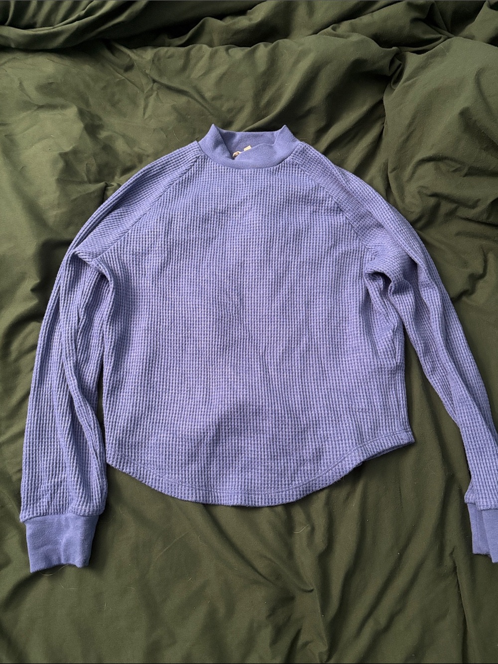 Women's Blue Waffle-Knit Long Sleeve Sweater